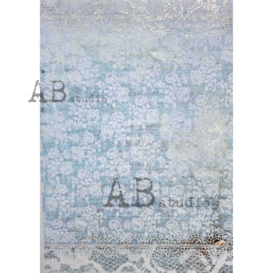 AB Studios Blue and White Rose Pattern Lace Rice Paper A4 1075