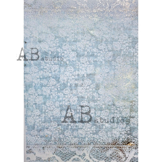 AB Studios Blue and White Rose Pattern Lace Rice Paper A4 1075