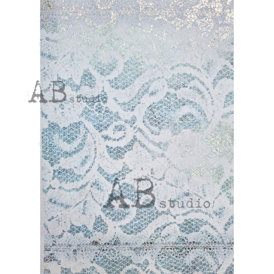 AB Studios Blue and White Gilded Lace Rice Paper A4 0076
