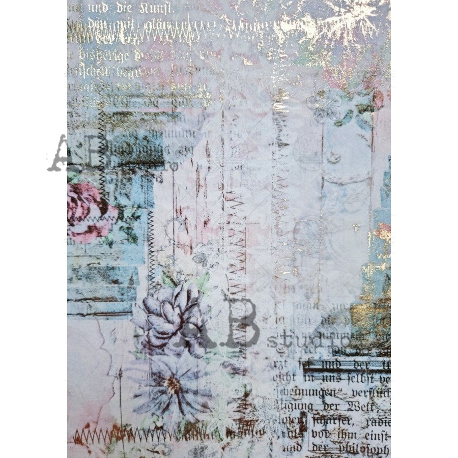 AB Studios Gilded Floral Collage Decoupage Rice Paper A4 0077