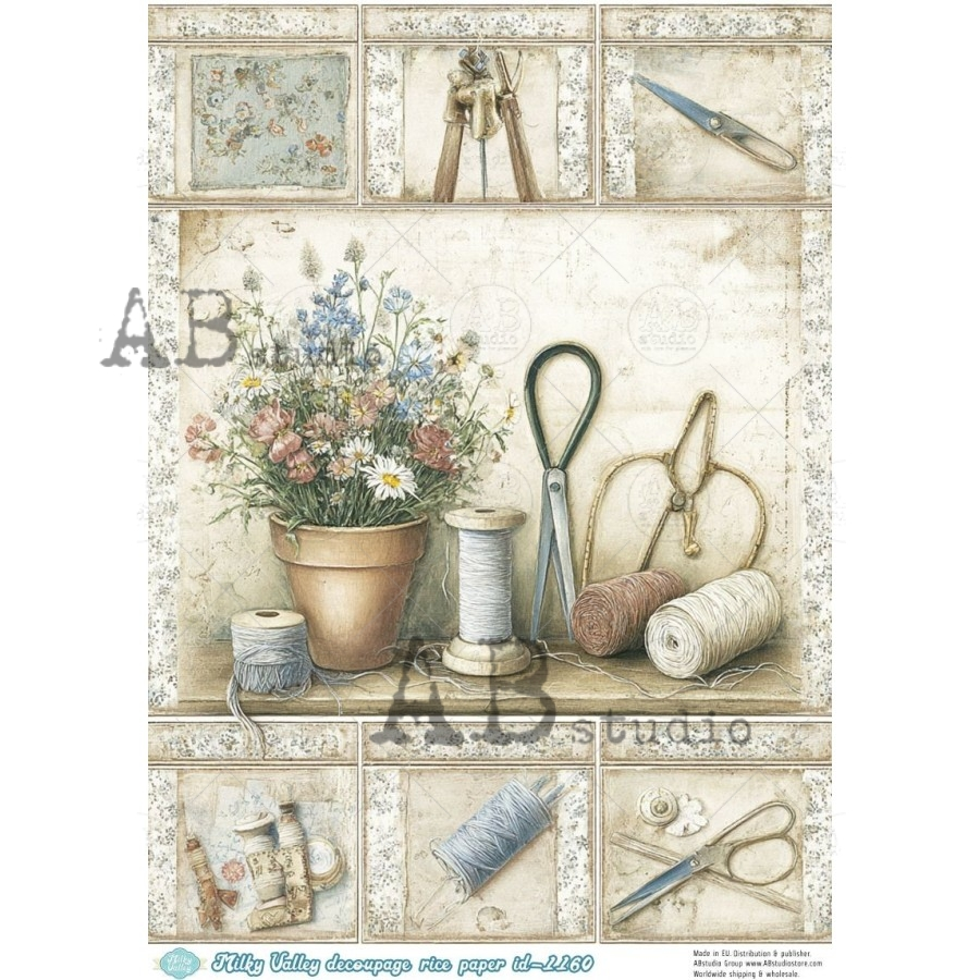 AB Studios Vintage Sewing Garden Rice Paper
