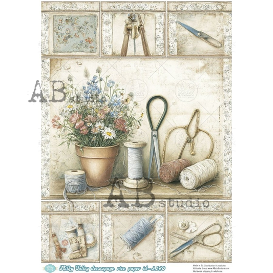 AB Studios Vintage Sewing Garden Rice Paper