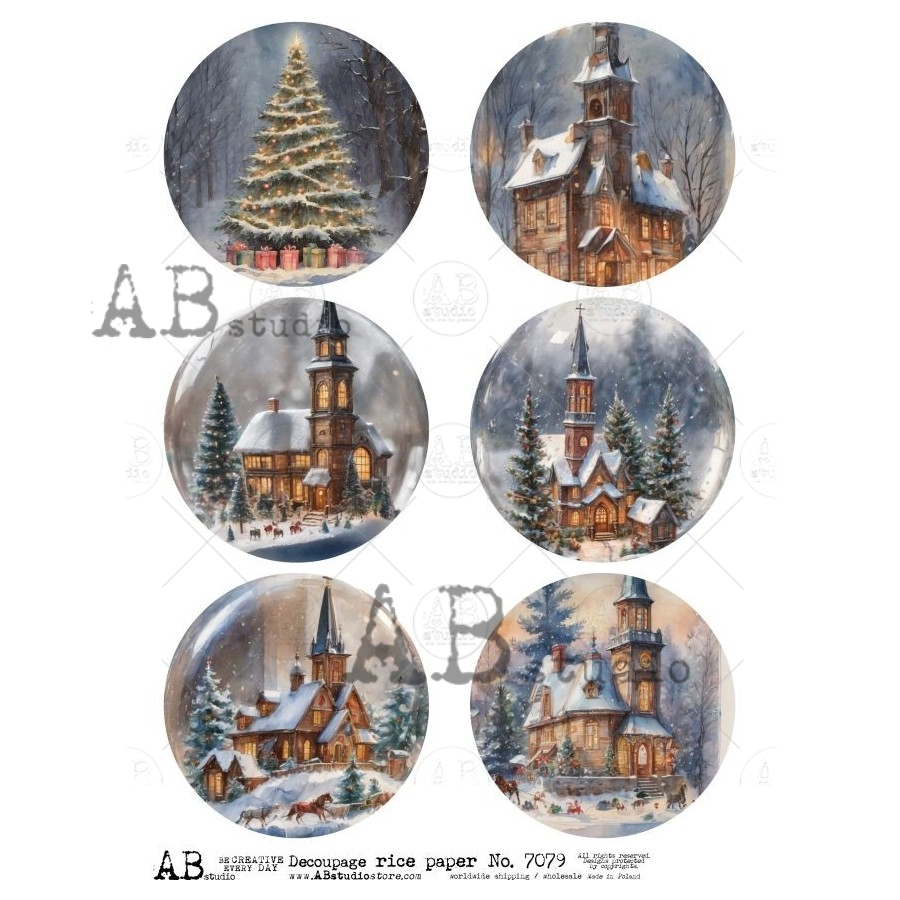 AB Studios Winter Church Ornaments Rice Paper