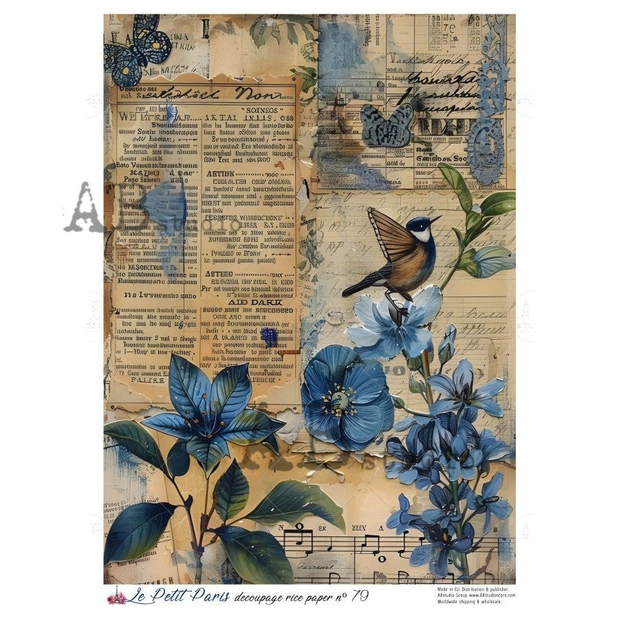 AB Studios Blue Paper Collage A4 Rice Paper