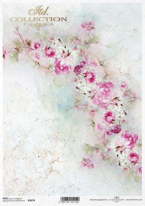 ITD Collection Textured Roses Rice Paper A4