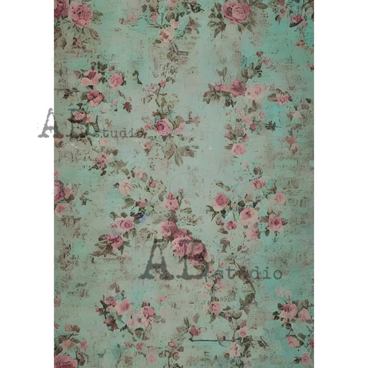 AB Studios Pink and Green Shabby Chic Rose Wallpaper