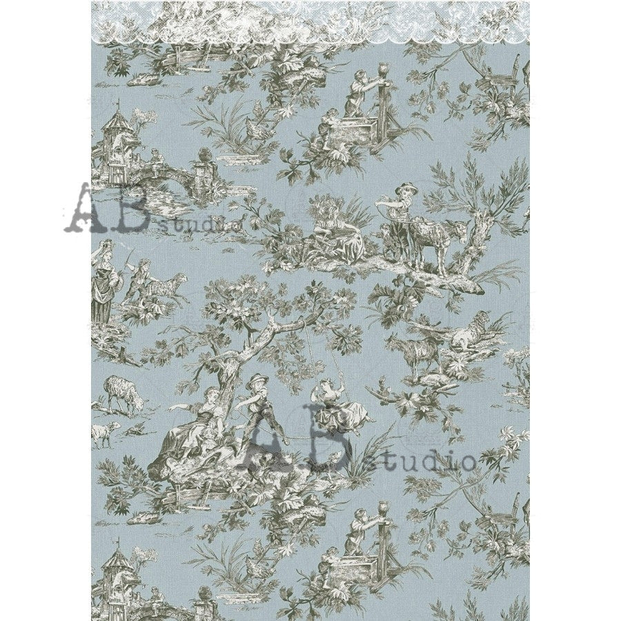 AB Studios Soft Blue Toile A4 Rice Paper
