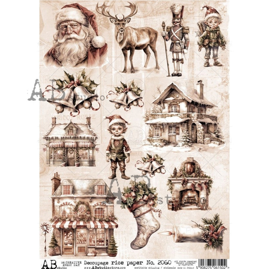 AB Studios Sepia Elves and Holiday Stores Rice Paper