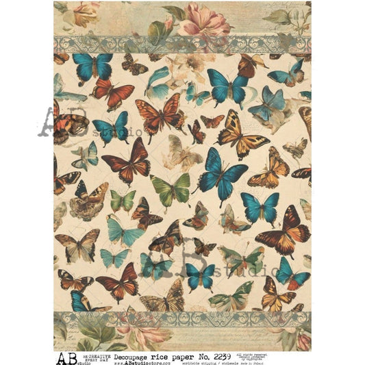 AB Studios Vintage Butterflies A4 Rice Paper