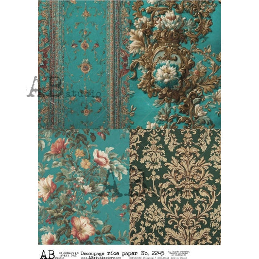 AB Studios Turquoise Tapestry A4 Rice Paper