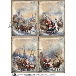 AB Studios Santa in His Sleigh Four Pack A4 Rice Paper