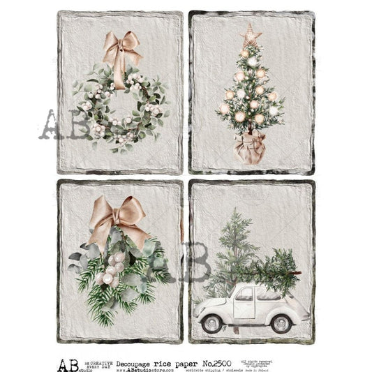 AB Studios Farmhouse Christmas Decorations Four Pack A4 Rice Paper