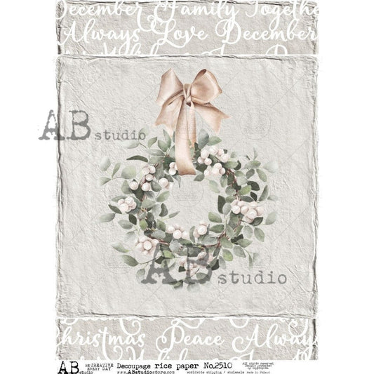 AB Studios Farmhouse Christmas Wreath A4 Rice Paper