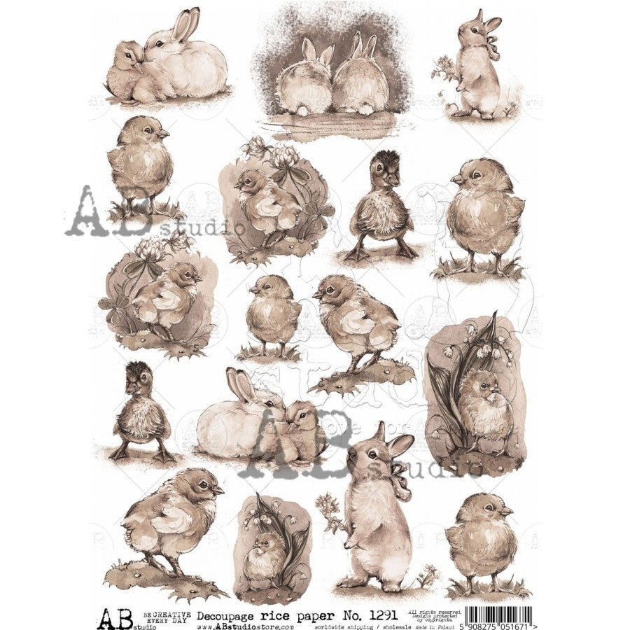 AB Studios Sepia Easter Minis A4 Rice Paper