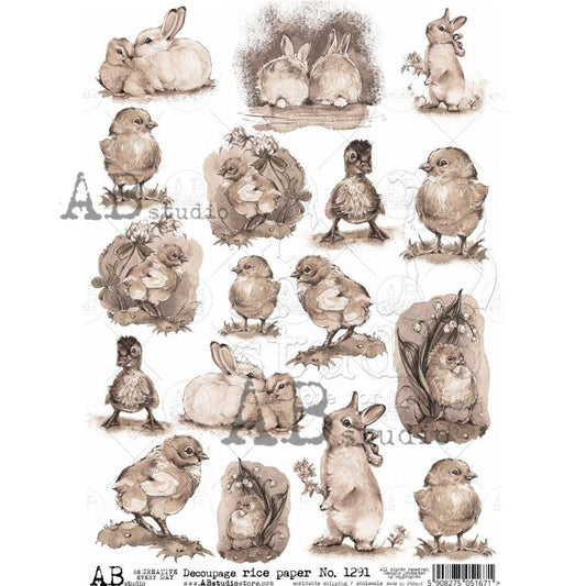 AB Studios Sepia Easter Minis A4 Rice Paper