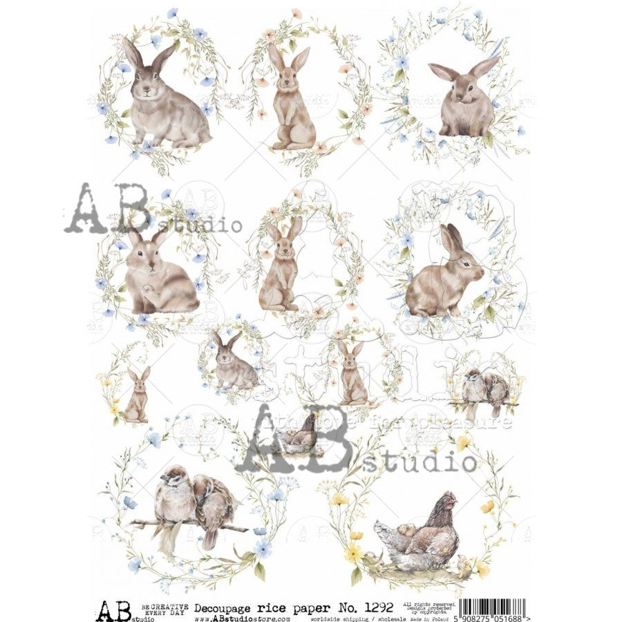 AB Studios Mini Easter Watercolor Rounds A4 Rice Paper