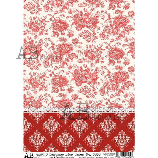 AB Studios Red Toile Rice Paper A4 0838