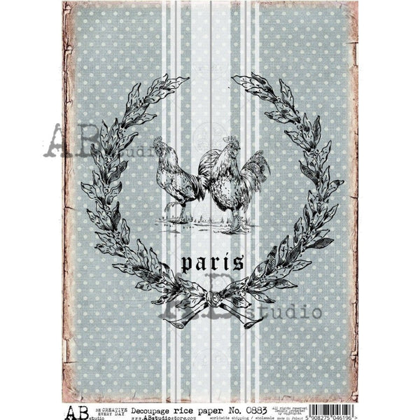 AB Studios Farmhouse Paris Chicken Grain Sack Rice Paper A4 0883