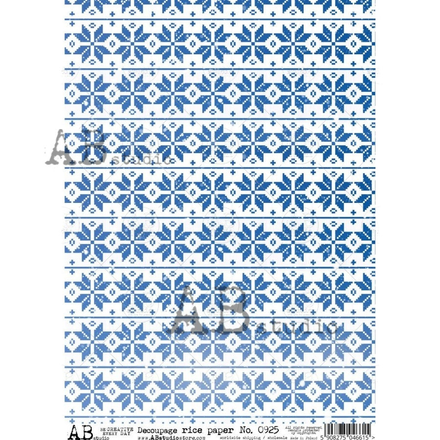 AB Studios Blue Snowflake Rice Paper A4 0925