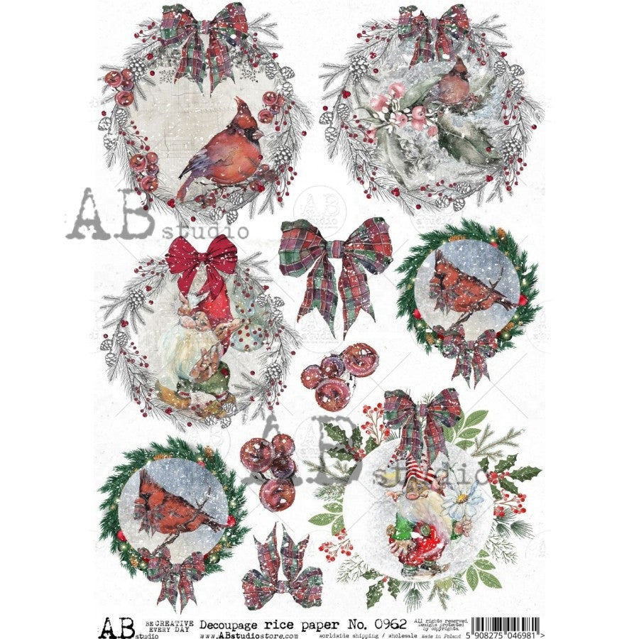 AB Studios Rice Paper Ornaments and Bows Rice Paper A4 0962